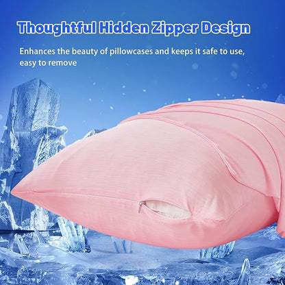 Cooling Pillow Cases for Hot Sleepers - Double Side Arc-Chill Q-Max>0.5 Cooling Fiber Cool Pillow Cases 2 Pack - Breathable Soft Cold Pillow Cases with Hidden Zipper (Pink, 20" x 30")