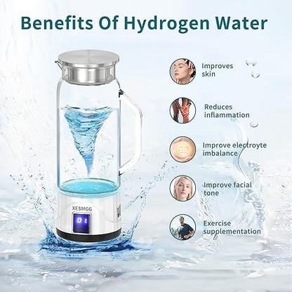 Hydrogen Water Bottle, Hydrogen Water Generator Electrolysis Jug BPA Free with PEM SPE Technology Portable Hydrogen Bottle and Ionizer Machine for Home Travel
