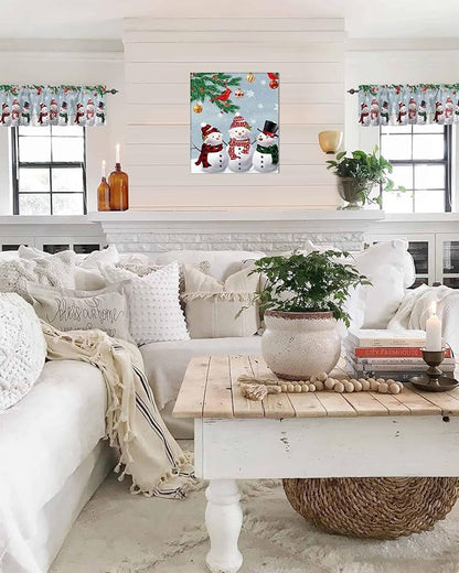Christmas Kitchen Curtains Valances for Windows Snowman Cardinal Rod Pocket Window Treatment for Kitchen/Living Room/Bedroom/Bathroom,42" X 12" -1 Panel, Bluish Grey Winter Holiday