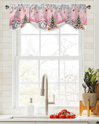 Christmas Gnome Blackout Tie Up Valance Curtains for Kitchen Windows Winter Merry Christmas Tree Balls Window Toppers Balloon Shades for Living Room/Bathroom/Bedroom,1 Panel, 42" X 18", Pink