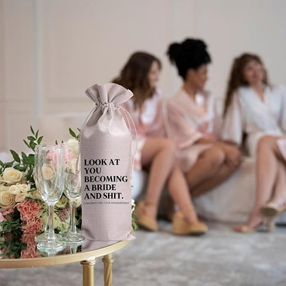 Look At You Becoming A Bride And Shit Mr and Mrs Wedding Gift Engagement Gift Bag For Couples bride/him/her Newly Engaged Gift Wine Tote Bridal Shower Gift
