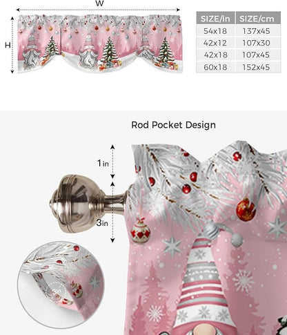 Christmas Gnome Blackout Tie Up Valance Curtains for Kitchen Windows Winter Merry Christmas Tree Balls Window Toppers Balloon Shades for Living Room/Bathroom/Bedroom,1 Panel, 60" X 18", Pink