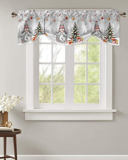 Christmas Gnome Blackout Tie Up Valance Curtains for Kitchen Windows Winter Merry Christmas Tree Balls Window Toppers Balloon Shades for Living Room/Bathroom/Bedroom,1 Panel, 42" X 12", Grey