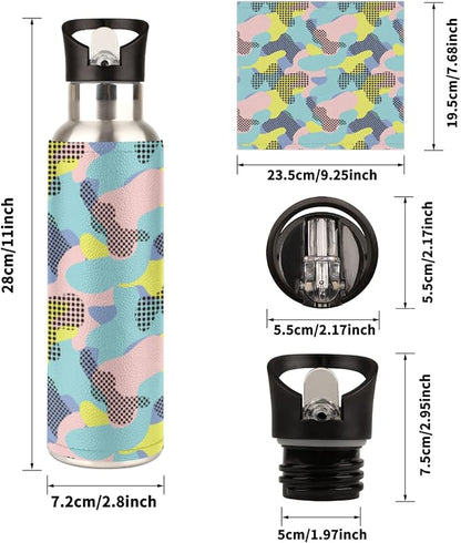 Dot Camouflage Stainless Steel Sports Water Bottle with Straw, 20 oz Vacuum Insulated Cup, Keeps Hot Cold Canteen Water Bottles For Cycling Travel Hiking