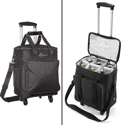 Lazenne Wine Bags for Travel - 6 Bottle Wine Bag/Wine Carrier - Wine Luggage For Professionals and Consumers. 3-in-1 Wine Tote, Rolling Suitcase and Insulated Cooler Bag with Removable Dividers