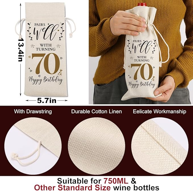 70th Birthday Gifts for Women Men Funny Wine Bag 70th Birthday Decorations Party Favors Happy Anniversary Birthday Gifts for 70 Year Old Woman Nana Him Grandma Mom Dad Wine Gift Bag