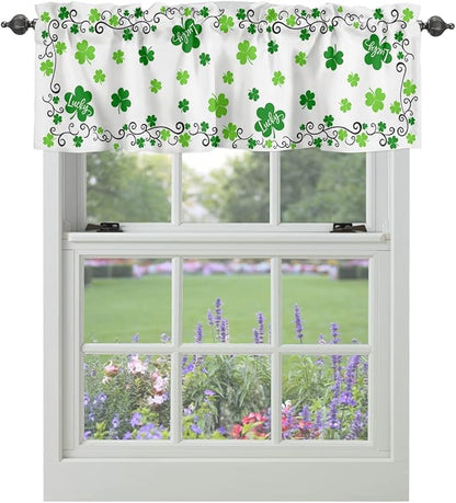 St. Patrick's Day Valances Kitchen Curtains for Windows,Shamrock Irish Clover Rod Pocket Valances Seasonal Spring Holiday Decoration Short Curtains For Bedroom/ Living Room,54" X 18" -1 Panel