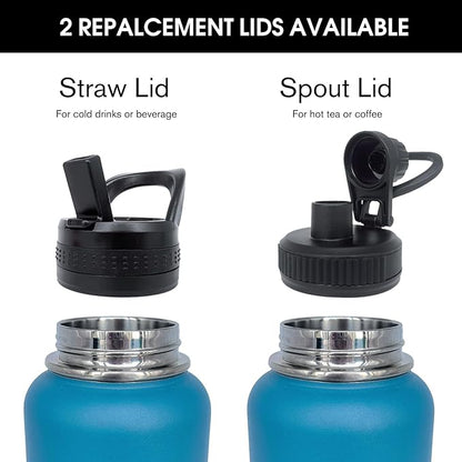 4pack 32 oz Insulated Water Bottle With Straw, Stainless Steel Sports Water Cup Flask with 2 Lids, Wide Mouth Travel Thermal Mug,Navy Black