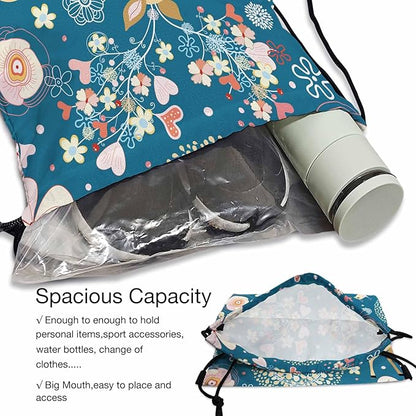 Drawstring Bag Fabulous Deer Waterproof Basketball Bag Wear Pearl Necklace Beautiful Flower Cute Birds Stroage Small Exercise Accessiors Water Bottle Change of Clothes Shoes Ball