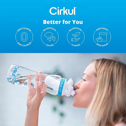Cirkul 22oz. BPA-Free Plastic Water Bottle Starter Kit with Blue Lid, 2 Flavor Cartridges (1 LifeSip Fruit Punch, 1 FitSip Mixed Berry) Zero Calories and No Sugar