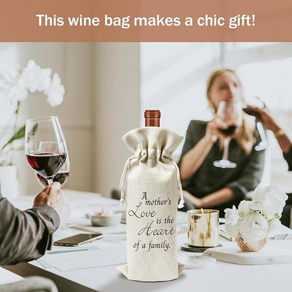 Mom Wine Gift Bag, Mom Gifts for Mom from Daughter Son, Gift for Mother Mama Mother-in-law, 1pcs Reusable Burlap Drawstring Wine Gift Bag for Wine Bottles, Mother's Day Holiday Party Favor -20