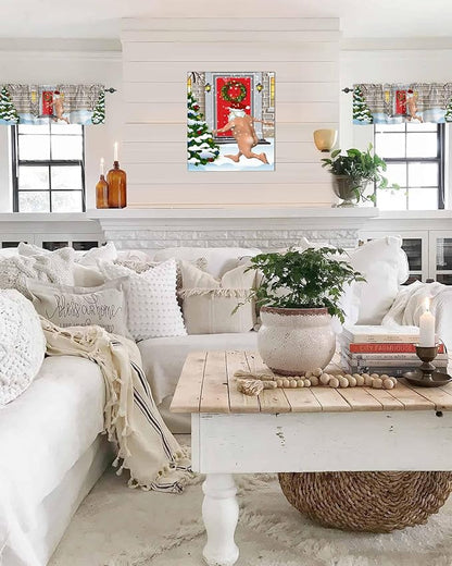 Christmas Farmhouse Kitchen Curtains Valances for Windows Funny Santa Claus Rod Pocket Window Treatment for Kitchen/Living Room/Bedroom/Bathroom,42" X 12" -1 Panel, Holly Xmas Tree