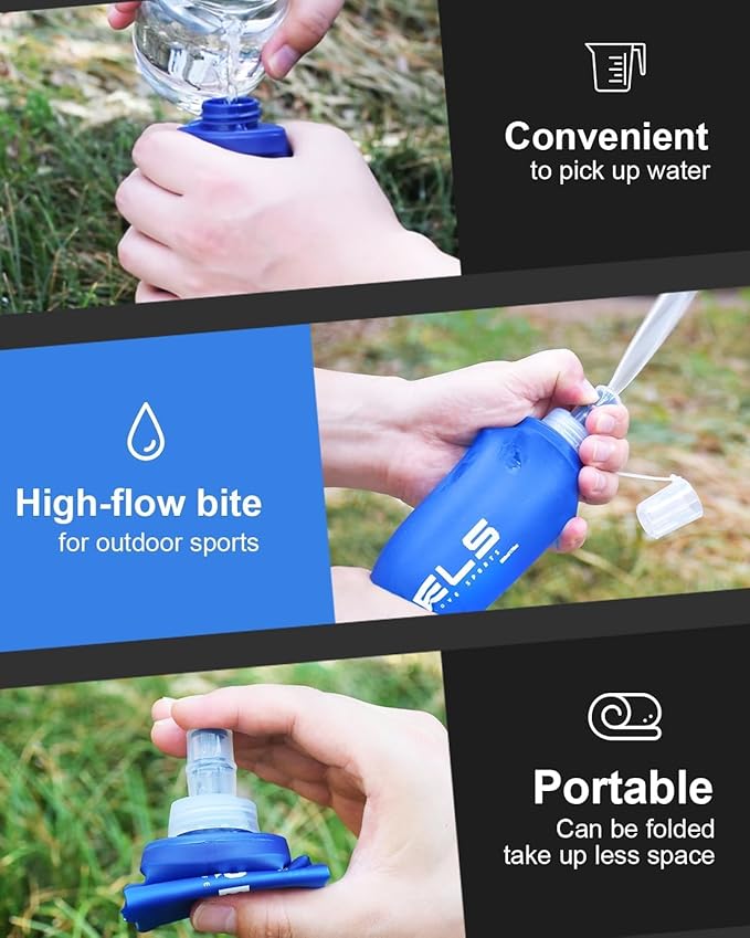 Soft Running Water Flask Soft Flasks Collapsible Soft Water Bottles Small BPA-Free for Sports Hiking Hydration Pack 5oz/8oz/17oz(BLUE,17oz)