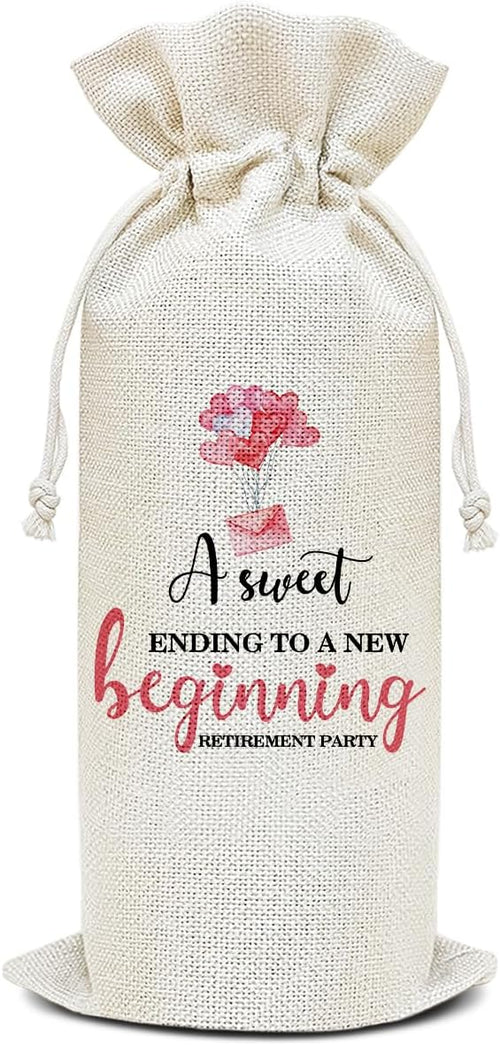 Wine Canvas Bag, Retirement Wine Gift Bag, Retirement Gift for Women Boss Coworker Farewell Gifts Goodbye Leaving Gifts Wine Bags for Wine Bottles, Wine Gifts With Drawstring Party Decoration -WB12