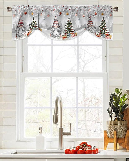 Christmas Gnome Blackout Tie Up Valance Curtains for Kitchen Windows Winter Merry Christmas Tree Balls Window Toppers Balloon Shades for Living Room/Bathroom/Bedroom,1 Panel, 42" X 12", Grey