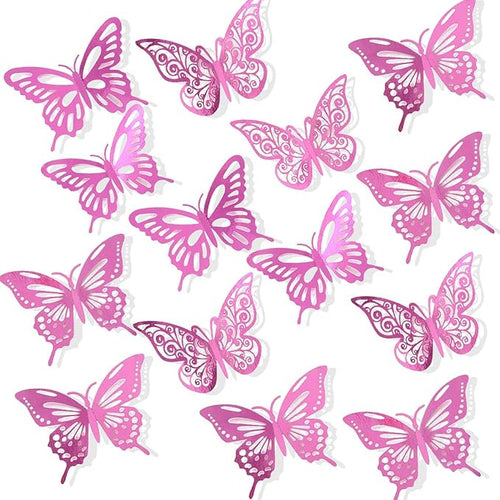 72Pcs 3D Butterfly Wall Decor 3 Sizes 3 Styles, Butterfly Decorations Party Birthday Cake Decoration, Removable Butterfly Wall Stickers for Kids Nursery Wedding Bedroom Room Decor(Pink)