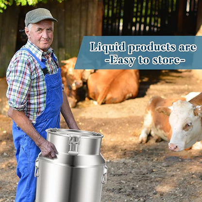 Suclain 2 Pcs Stainless Steel Milk Can Milk Bucket Metal Milk Jug with Sealed Lid and Carry Handle Tote Jug for Milk, Wine, Water, Liquid Tote Pail Storage Transport (28 Liters)