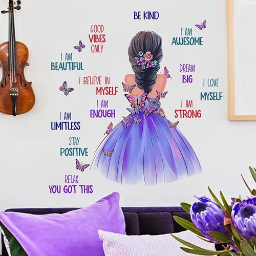 Butterfly Girl Inspirational Wall Stickers, Motivational Lettering Quotes Butterfly Wall Decals Removable Vinyl Peel and Stick for Woman Kids Baby Nursery Bedroom Toddler Room Art Decoration