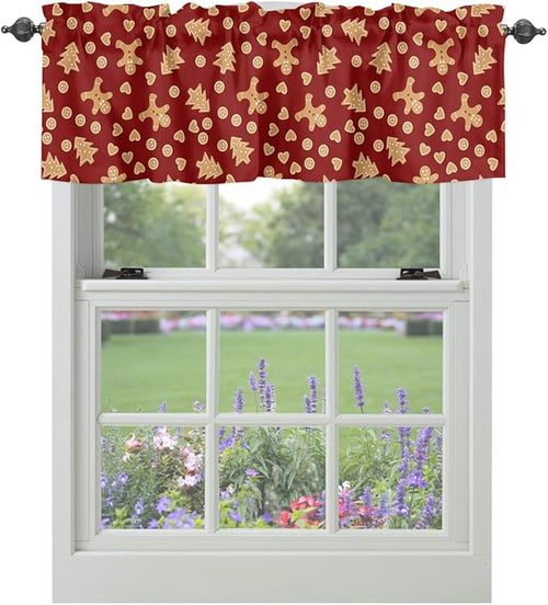 Vandarllin Christmas Kitchen Curtains Valances for Windows Red Merry Christmas Gingerbread Man Cookies Rod Pocket Window Treatment for Kitchen/Living Room/Bedroom/Bathroom,60" X 18" -1 Panel,
