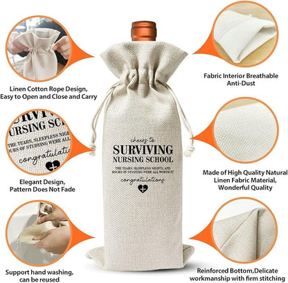 Nursing school Graduation Gift Wine Bag, Funny Nurse Graduation Party Decoration Favors, Nurse Day Week Gift Bag For Her Women Coworker, Linen Wine Bag