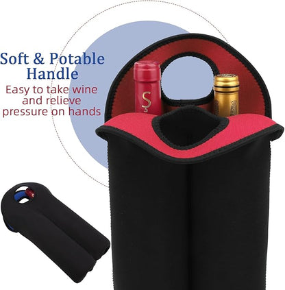 Desing Wish 2-Bottle Set Wine Carrier Tote Bag for 750ml Red/White Wine Bottles, Insulated Neoprene Wine Cooler Bag Wine Gift Bags for Gift/Picnic/Party/Beach/Christmas - Blue