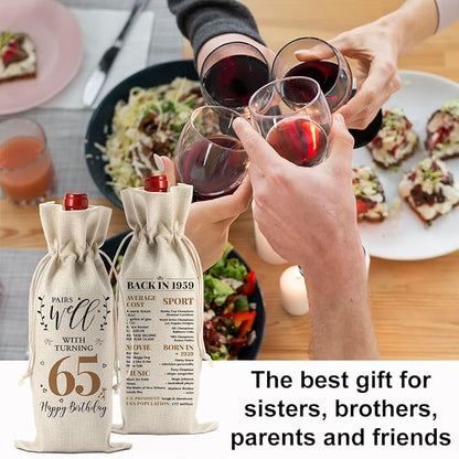 65th Birthday Gifts for Women Men, Vintage 65th Birthday Decorations, Gifts for 65 Year Old Mom Dad Wife Grandparents Friends Sister, Happy 1959 65th Anniversary Wine Bag?Wine Gifts Wine Gift Bag