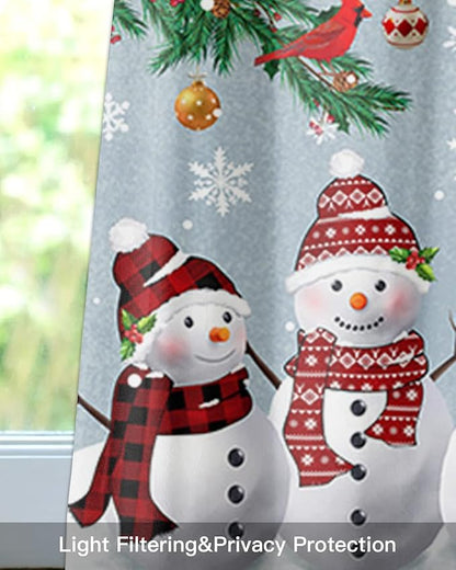 Christmas Kitchen Curtains Valances for Windows Snowman Cardinal Rod Pocket Window Treatment for Kitchen/Living Room/Bedroom/Bathroom,42" X 12" -1 Panel, Bluish Grey Winter Holiday