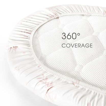 Stretch Ultra Soft Fitted Bassinet Sheet Set 2 Pack, Universal Fit for Bassinets Baby Cradle Moses Basket Oval Rectangle Mattress Safe and Snug, Beautiful Flowers and Insects Pattern for Baby Girls