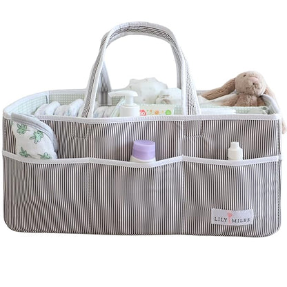 Lily Miles Baby Diaper Caddy - Organizer Tote for Infant Boy or Girl - Baby Shower Basket - Nursery Must Haves - Registry Favorites - Newborn Caddie Car Travel - Gray/Mint, Extra Large