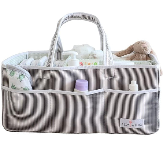 Lily Miles Baby Diaper Caddy - Organizer Tote for Infant Boy or Girl - Baby Shower Basket - Nursery Must Haves - Registry Favorites - Newborn Caddie Car Travel - Gray/Mint, Extra Large