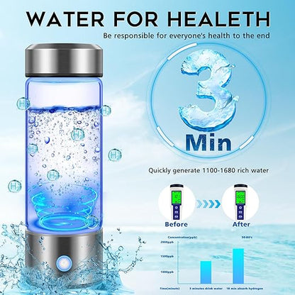 Hydrogen Water Bottle, Hydrogen Water Bottle Generator with PEM SPE Technology, 3Min Quick Electrolysis, Rechargeable Portable Hydrogen Water Bottles for Office/Travel/Exercise/Daily Drinking/Gift