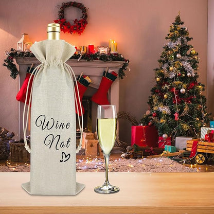 Appreciation Gift for Women Men Valentine Gift for Wife Husband Wine Gift Bags Friendship Birthday Christmas Gift for Friends Sister Anniversary Graduation Gift Reusable Burlap Wine Wrap Bags