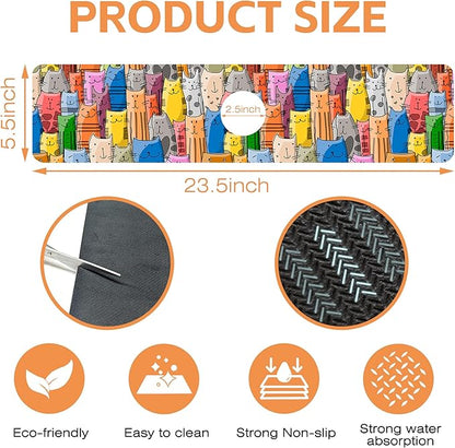 Kitchen Sink Splash Guard Faucet Mat Funny Cats Family Sink Splash Guard Behind Faucet,1 PC Soft Diatom Mud Non-Slip Mat-for Kitchen,Sink Mat,Dish Drying Mat,Bathroom Faucet Mat 23.5"X5.5"