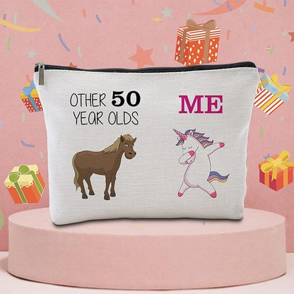 50th Birthday Gifts Women Travel Makeup Bag Funny Unicorn Gift Bag Other 50 Year Old Me Unicorn Best 50 Birthday Decorations for Her 50th Birthday Gift Ideas