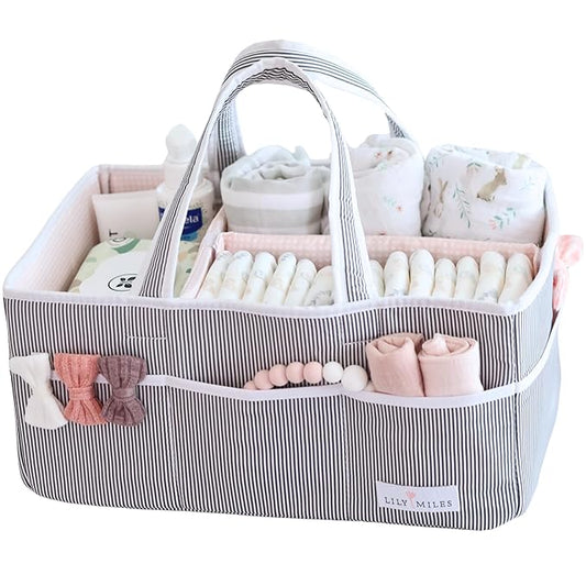 Lily Miles Baby Diaper Caddy Organizer - Girl Nursery Storage Basket Bin - Baby Item - Baby Organizers and Storage - Pink Blush, Large
