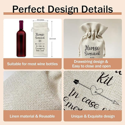 Nurse Wine Gift Bags, Nurse Gifts for Nurse Practitioner RN Nursing Student, 1pcs Nurse Survival Kit Reusable Burlap Wine Gift Bags for Wine Bottles, Nurse Week Graduation Holiday Party Favor -13