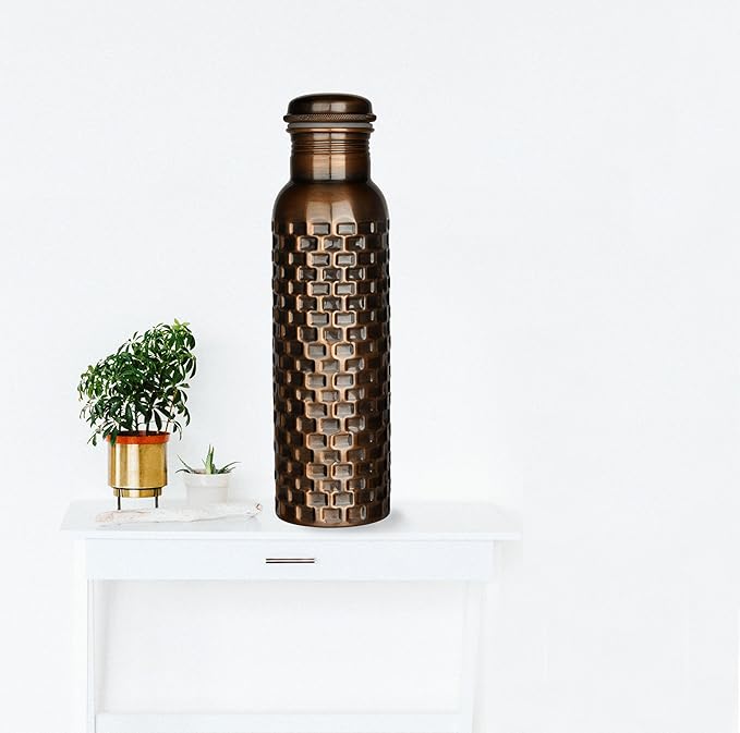 Ayurvedic Drinking Copper Water Bottle for Sports, Travel, Yoga & Everyday Use, Water Bottle for Gym, Office, Hiking, Outdoor Capacity 32 Oz (Design 5, 32 Oz)