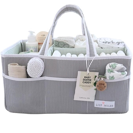 Lily Miles Baby Diaper Caddy - Large Organizer Tote Bag for Baby essentials Boy or Girl - Baby Shower Basket - Nursery Must Haves - Registry Favorites - Newborn Caddie Car Travel