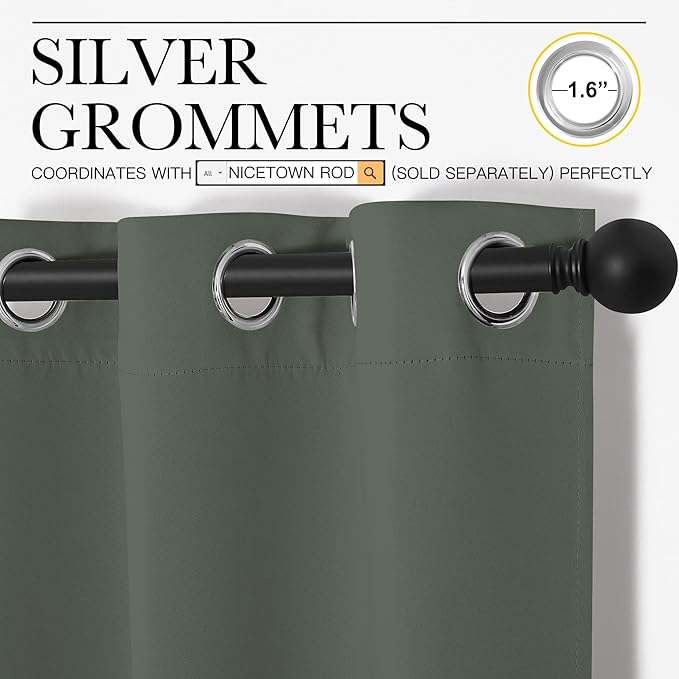 NICETOWN Dark Mallard Blackout Draperies Curtains, 55 inches Wide by 108 inches Long, Pair of Grommet Top Thermal Insulated Blackout Decorative Curtains for Thanksgiving Day & Christmas Decor