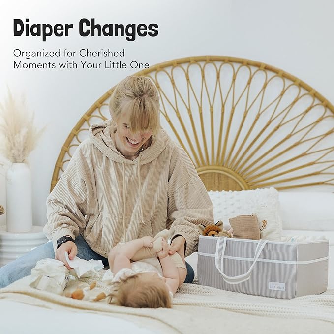 Lily Miles Baby Diaper Caddy - Large Organizer Tote Bag for Baby essentials Boy or Girl - Baby Shower Basket - Nursery Must Haves - Registry Favorites - Newborn Caddie Car Travel