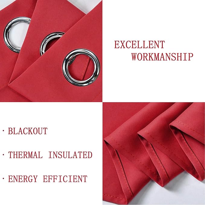 Christmas Red Valance for Kitchen Blackout Grommet Curtain Valance Window Treatment for Living Room Short Straight Drape Valance for Bedroom Kids Room/Basement/Loft 52X18 Inch Long 1 Panel
