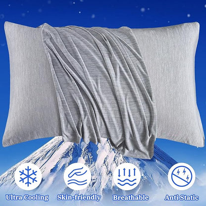 Cooling Pillow Cases for Hot Sleepers - Double Side Arc-Chill Q-Max>0.5 Cooling Fiber Cool Pillow Cases 2 Pack - Breathable Soft Cold Pillow Cases with Hidden Zipper (Dark Grey, 20" x 30")
