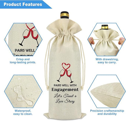 Engagement Gift for Friends Wedding Congratulations Wine Gift Bag Engagement Gifts for Couples Mr and Mrs Marriage Wedding Gifts Getting Engaged Gift Burlap Wine Bottle Cover Bag Engaged Keepsake