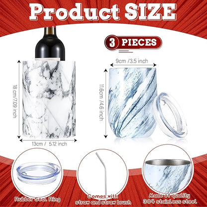 Baderke Marble Wine Cooler with 2 Marble Stainless Steel Wine Cup Wine Chiller Portable Wine Bottle Chiller Beverage Chiller Wine Accessories for Wine Lovers Parties Dinner Keep Wine Beverages Cold