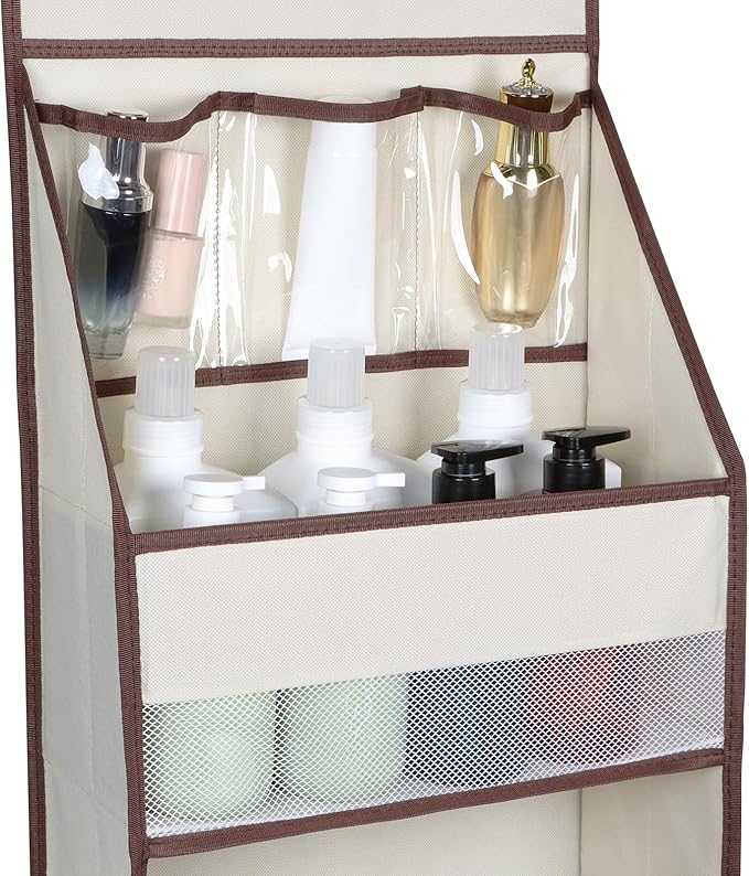 Univivi Door Hanging Organizer Nursery Closet Cabinet Baby Storage with 5 Large Pockets and 3 Small PVC Pockets for Cosmetics, Toys and Sundries (6 Layers - Beige)…
