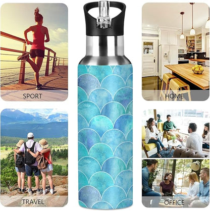 MNSRUU Insulated Water Bottle with Straw, Rainbow and Unicorns Stainless Steel Flasks for Sports Cycling Hiking School