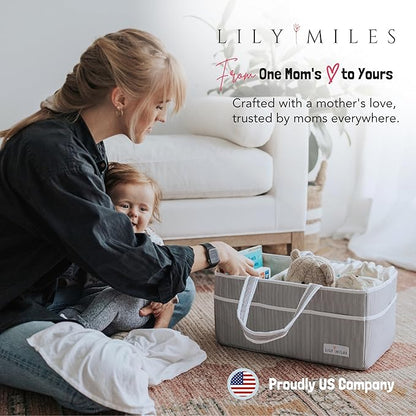 Lily Miles Baby Diaper Caddy - Organizer Tote Bag for Baby Girl Essentials - Baby Shower Basket - Nursery Must Haves - Registry Favorites - Newborn Caddie Car Travel - Gray/Blush, Extra Large