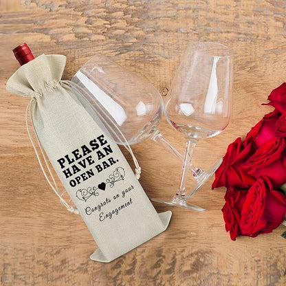Engagement Gifts for Couples Engagement Wine Gift Bags Newly Engaged Gifts for Bride and Groom Her Him Burlap Wine Bottle Cover Bag Getting Married Engagement Gift Newlywed Gift for Friends Couples