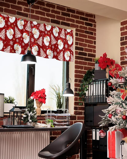 Red Christmas Valance Curtains for Kitchen Windows Santa Claus Merry Christmas Tree Rod Pocket Window Treatment Toppers for Kitchen/Living Room/Bedroom/Bathroom, 54" X 18", Winter Snowflake