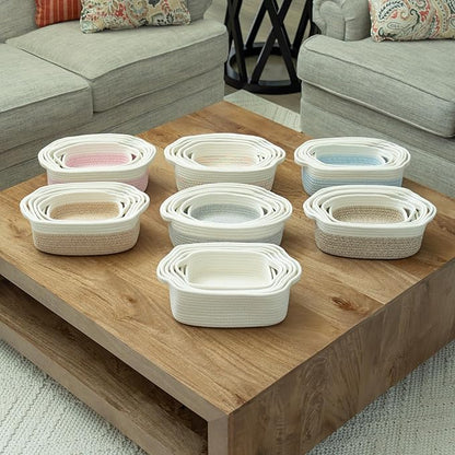 OrganiHaus Set of 5 Rectangle Bathroom Storage Baskets for Organizing, Small Woven Baskets for Storage Basket for Bathroom, Nursery Storage Basket for Baby Nursery Organization, Cute Bins, Rainbow